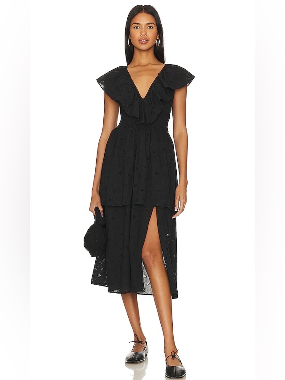 Eyelet Ruffle Midi Dress
